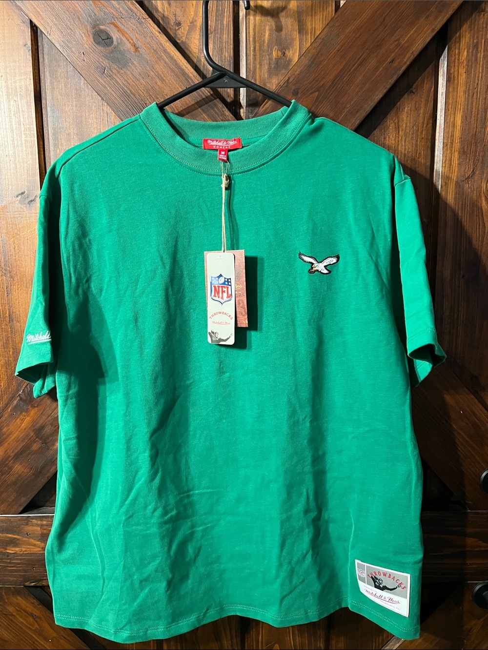 Mitchell & Ness Green Short Sleeve Tee with Eagles Patch